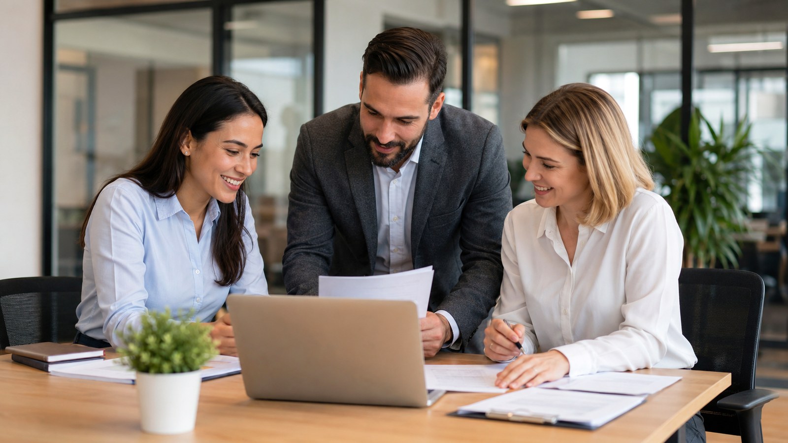 Professionnels analysant des documents dans un bureau